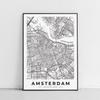 Плакат карта план города Амстердам черная рамка, рамка, рамка для плаката