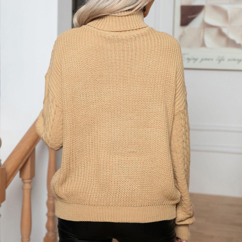 IHUASU Women's Twisted High Neck Sweater Twisted Flower Loose Long Sleeve Knit Autumn and Winter Sweater