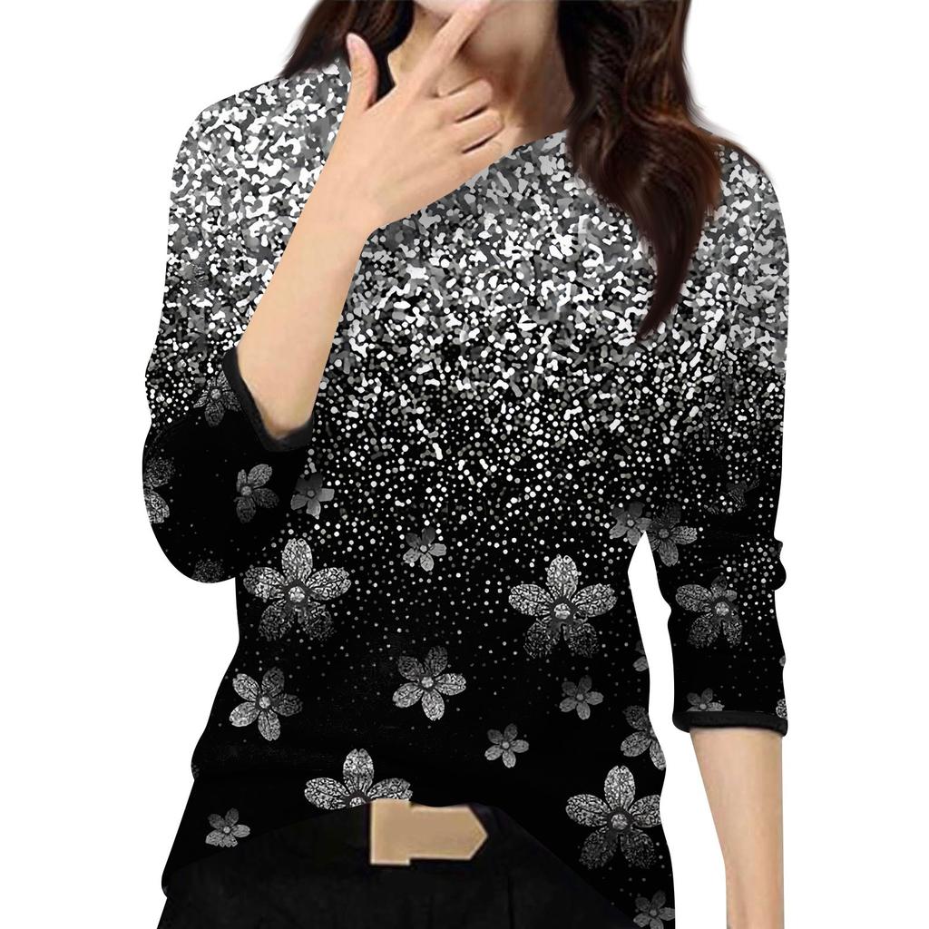 Женский повседневный модный топ с принтом, круглым вырезом и длинными рукавами, пуловер