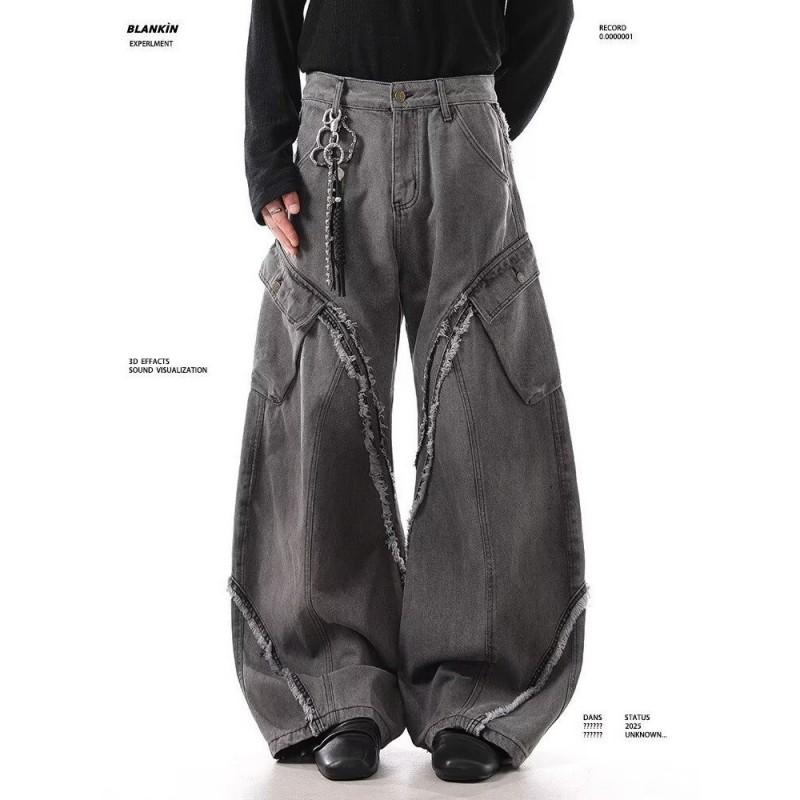 Mens Relaxed Fit Straight Leg Denim Jeans - Washed Vintage Style Cotton Blend Mid-Rise Wide Youth