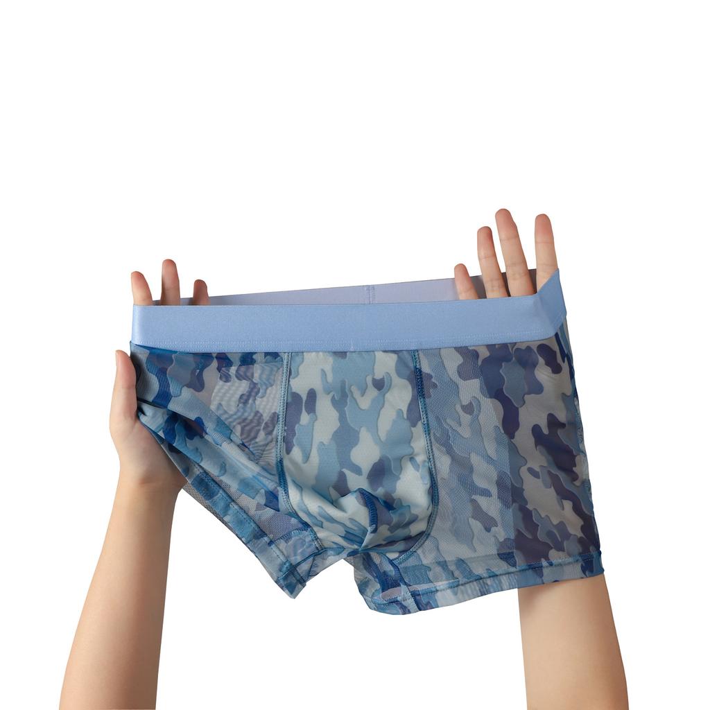 Men's Summer Light Trend Print Camouflage Ice Silk Breathable Mesh Medium Waist Flat Angle Briefs