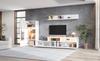 TV Wall Unit Set, 3-Piece, LED Lighting, High-Gloss, Living Room, 1 x TV Cabinet, 1 x Living Room Display Cabinet, 1 x Wall Shelf, TV up to 75' White