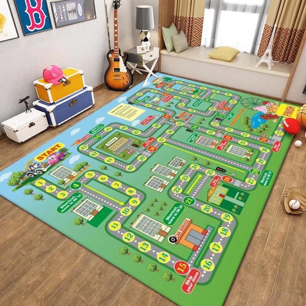 Boys Kids Carpet Rug with City Road Railway Race Track Design Play Mat for Bedroom Living Room Fun Indoor Entrance Door Mat
