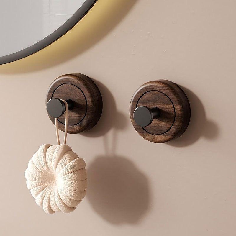 Suction Cup Hook No-Drill Door Back Hanger Hook Bathroom Heavy Duty No-Trace Vintage Style Walnut Wood Hook