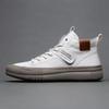 Men's High-Top Leather Sneakers: Autumn/Winter Cowhide Mid-Top White Shoes with Thick Soles.