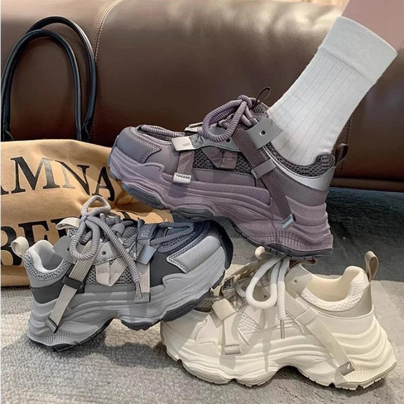 Women's Chunky Sneakers Breathable Mesh Platform Sports Shoes Woman Fashion Lace Up Thick Sole Casual Shoes Mujer 2025