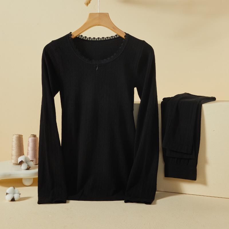 "Женский осенний термокомплект": Топ с круглым вырезом и бесшовные утягивающие брюки, Синьцзянский длинноволокнистый хлопок.