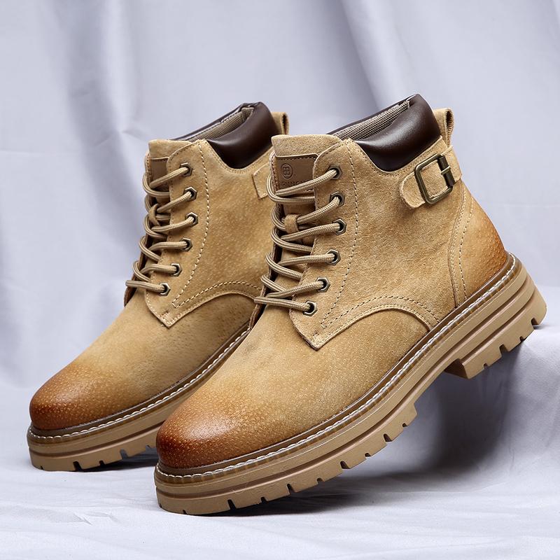 Мужские ботинки класса люкс 2024 Модные удобные осенне-зимние кожаные ботинки в британском стиле на толстой подошве на шнуровке с высоким берцем