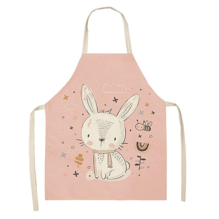 Фартук с милым мультяшным кроликом и принтом, художественный фартук для уборки, кухонный фартук для домашней кулинарии, одежда для повара, льняной нагрудник для взрослых, 47X38 см, 68X55 см