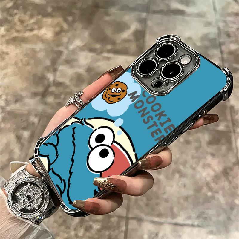 Sesame Street Cookie Soft Phone Case For iPhone 15 16 17 Air 14 Pro Max 16E Plus 13 12 Mini Plating Anti-Fall Fundas