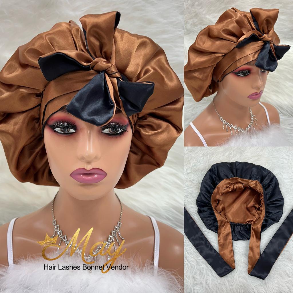 High Quality Personalized LOGO Hair Bonnets with Satin Head Wraps Custom Silk Sleep Tie Bonnet