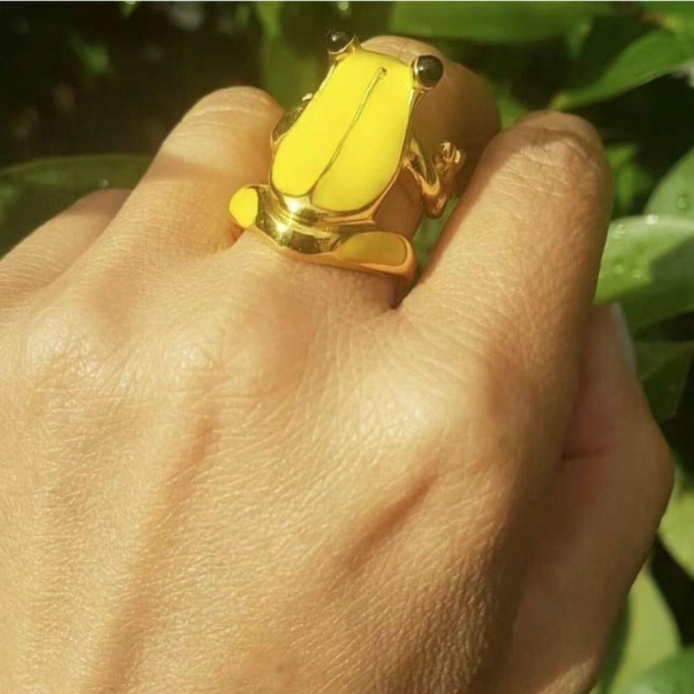 Korean Style Frog Drip Oil Ring Geometric Enamel Ring Creative Painting Ring Gift