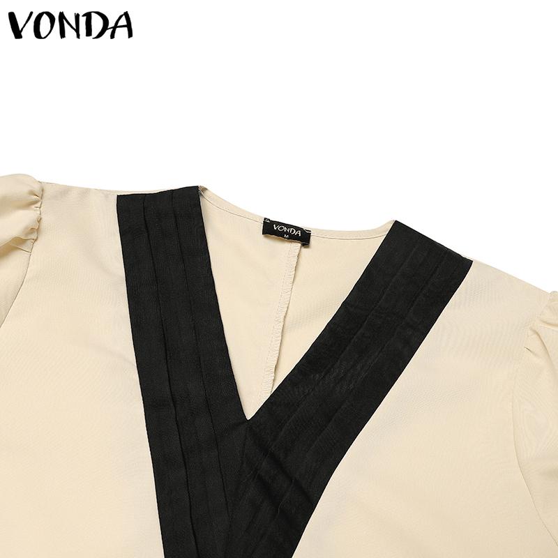 VONDA Женские осенние блузки с V-образным вырезом и длинным рукавом, украшенные запонками