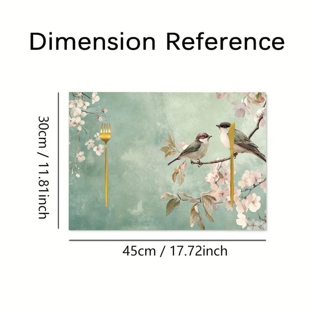 4 шт. Винтажные Цветочные Птичьи Салфетки под Тарелки - Элегантные Бирюзово-Розовые Скатерти, Прямоугольные 12x18 Дюймов, Декор для Стола на Рождество, День Благодарения, Хэллоуин