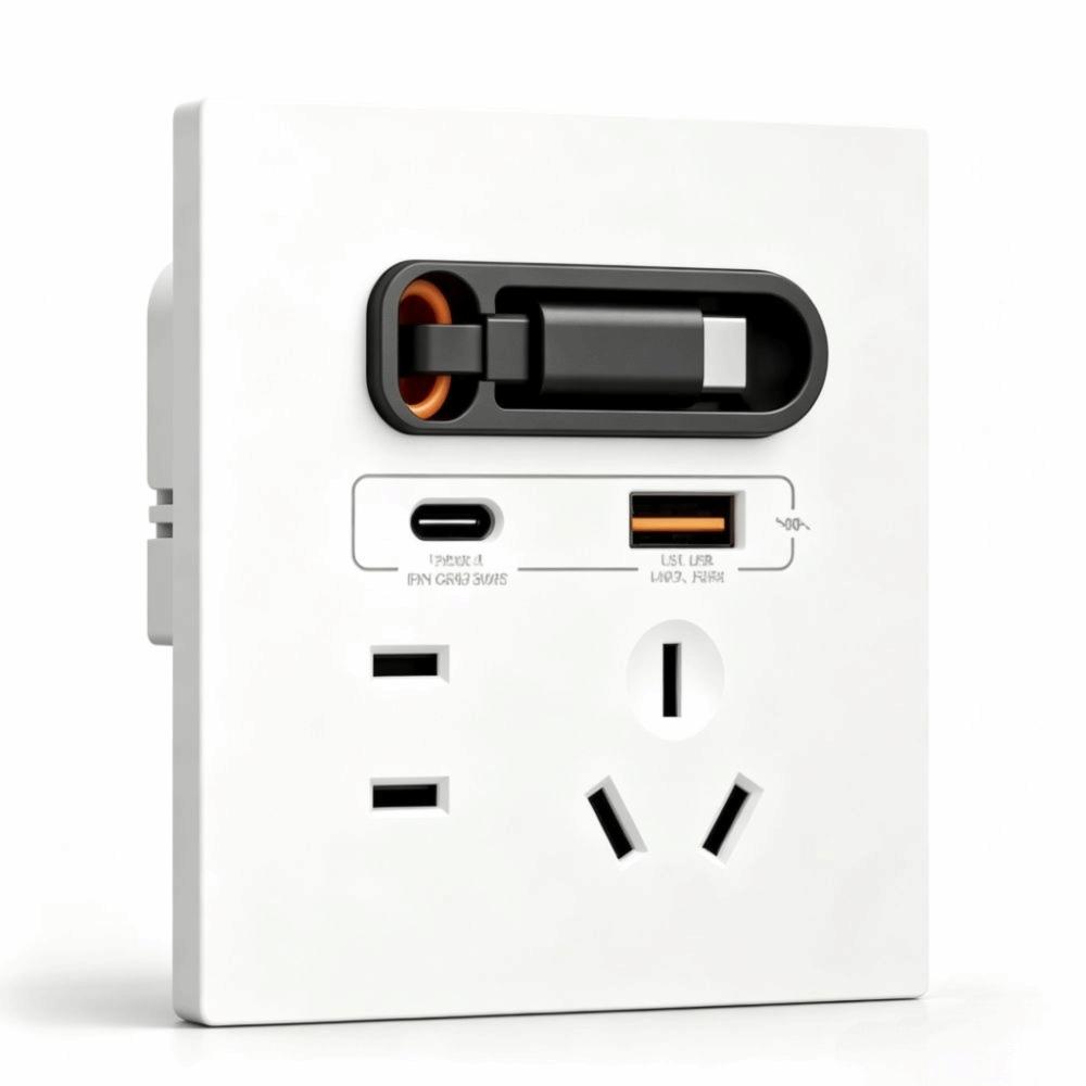 Retractable Cable USB Fast Charging Socket Multi-hole 20W USB Fast Charging Fast Charging Wall Socket Type-C