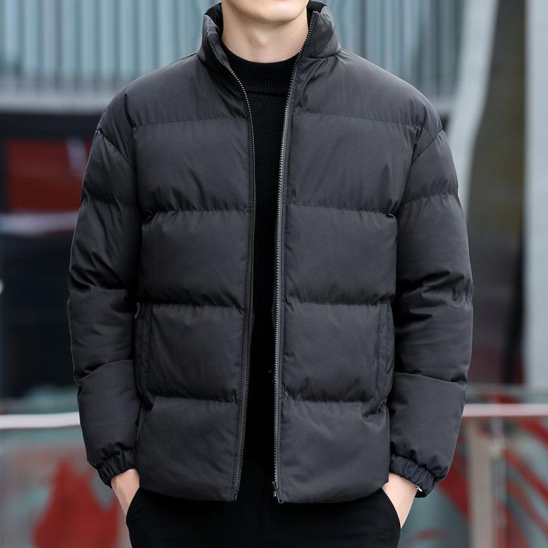 Simple Stand-up Collar Cotton-padded Jacket for Boys' Winter College Cotton-padded Jacket, Thickened Warm Solid Color Bread Jacket