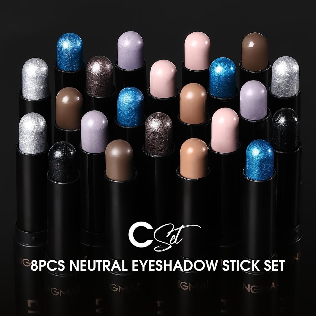 8-Color Waterproof Eyeshadow Stick Set - Long-Lasting, High Pigmentation, Shimmer & Matte, Neutral Brown Tones, Plant Squalane