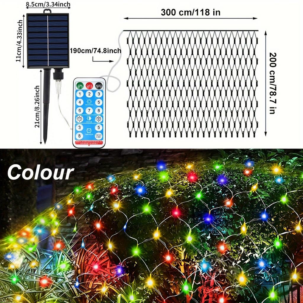 1 x Солнечный сетчатый светильник для кустарников, уличный сетчатый светильник, водонепроницаемый, 8 режимов, дистанционное управление, автоматический переключатель