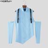 INCERUN Men Zipper High Neck Cold Shoulder Irregular Casual Skinny T-Shirts Tops