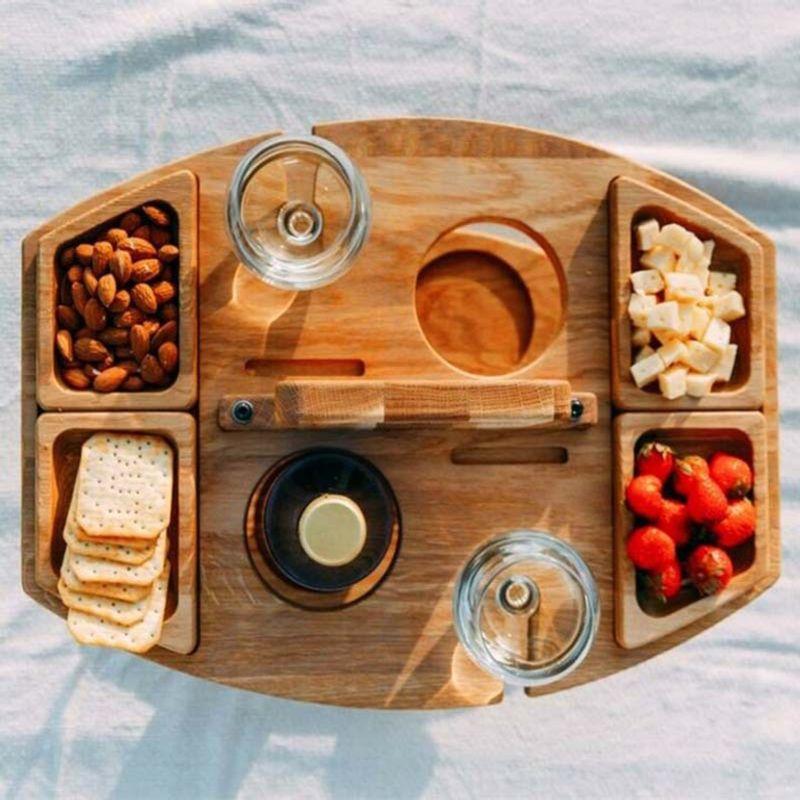 Tables Wooden Picnic Table With Glass Holder Round Foldable Desk Wine Glass Rack