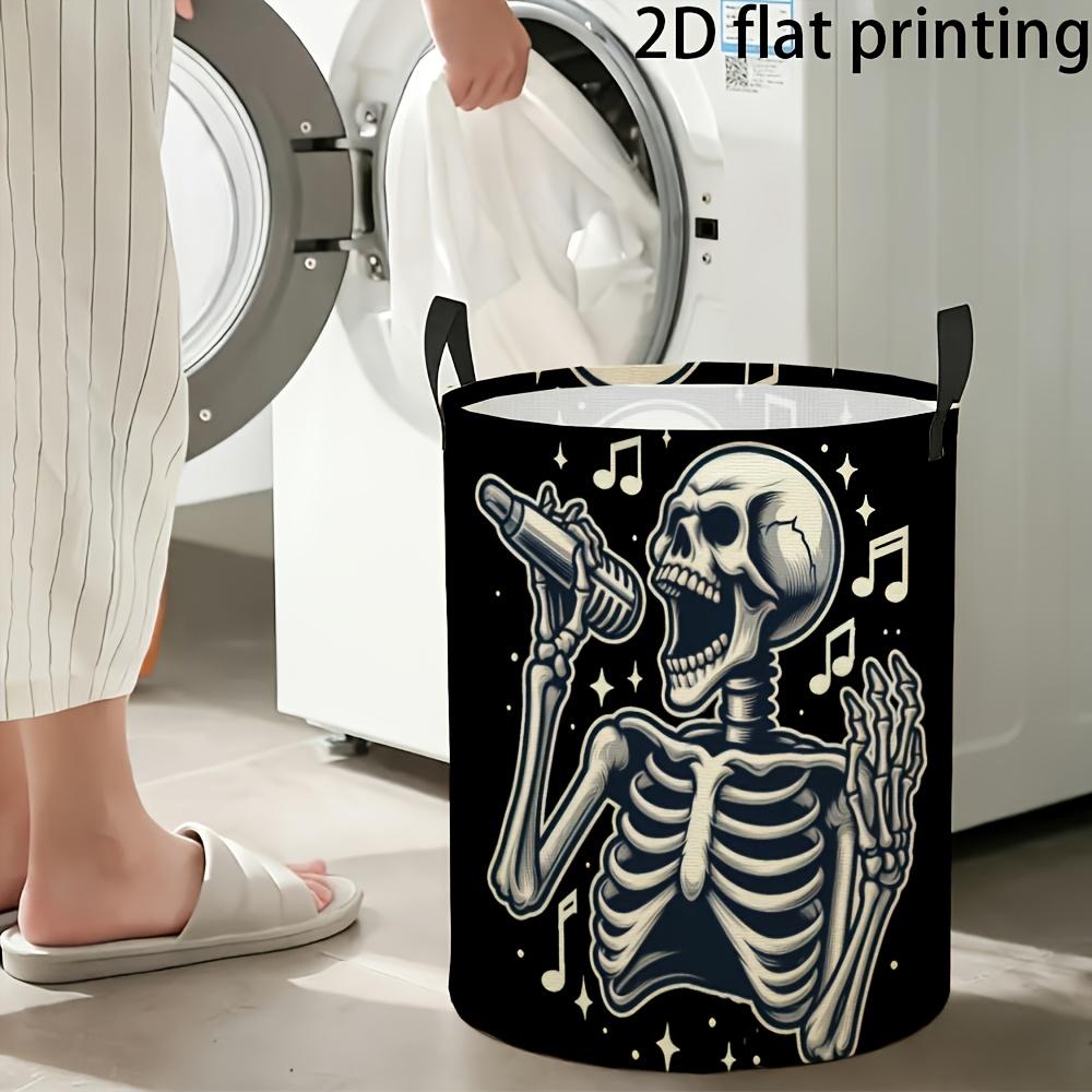 1pc, a Circular Storage Basket Designed by Skeleton Vocalist, Equipped with a Foldable Laundry Basket Handle, Perfect for Storing Clothes, Suitable fo