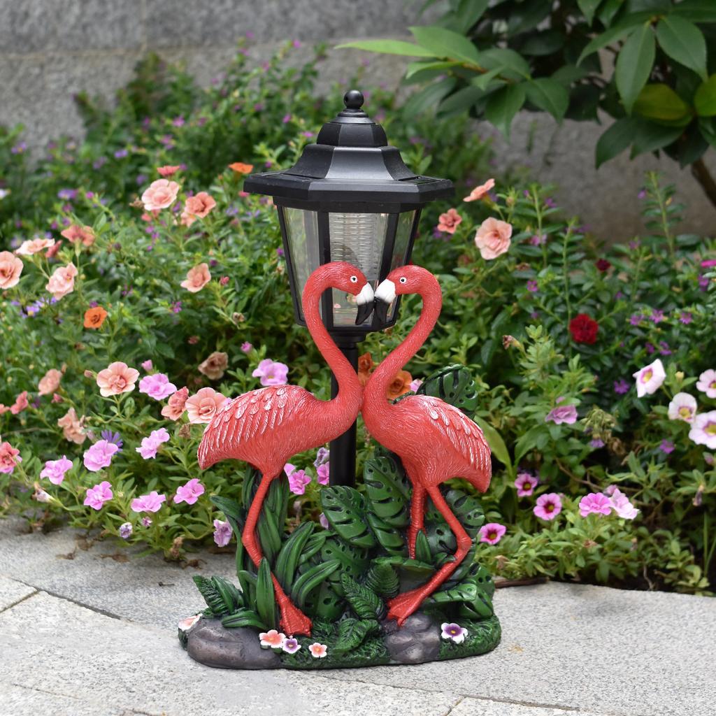 Solar Resin Flamingo Outdoor Sculpture Lantern Christmas Garden Path Light Home Decor Ornament Courtyard Lighting
