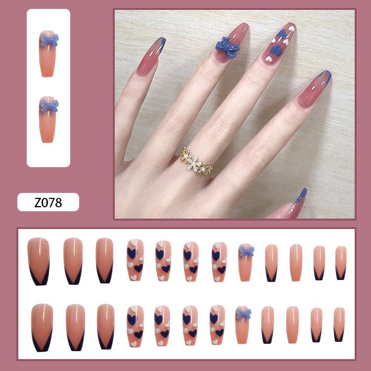 24 шт. искусственные ногти телесного цвета с градиентом для ногтей, стразы, инкрустированные клеем, съемные длинные абзацы, модные маникюрные кончики ногтей