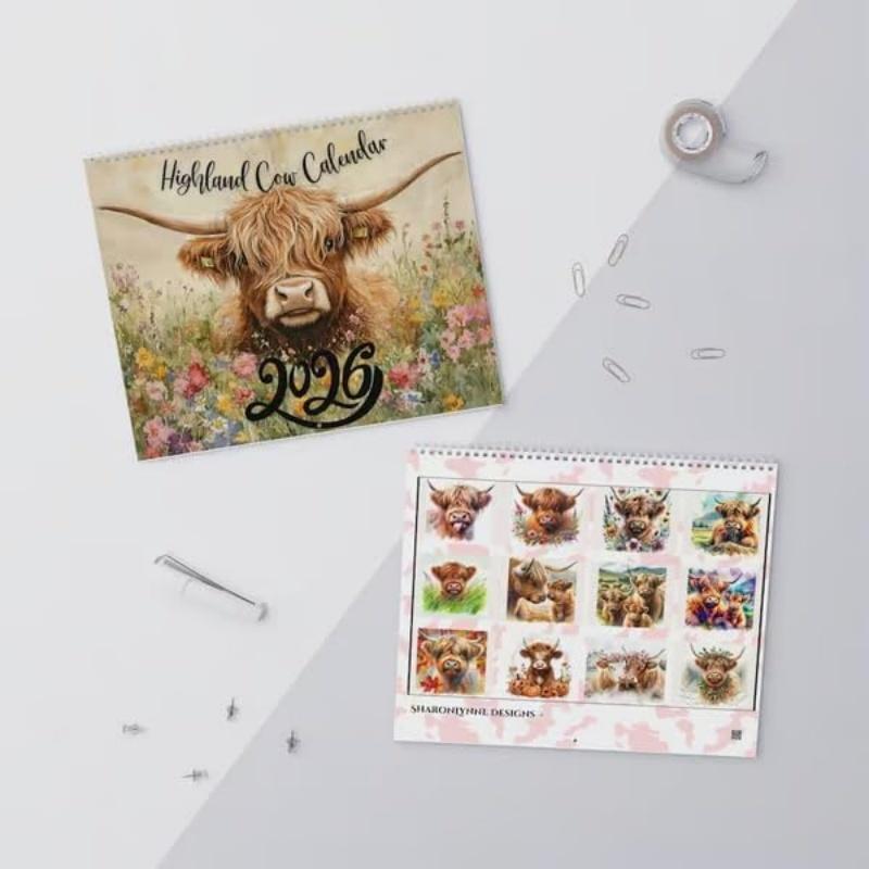 Highland Cow Calendar 2026 Monthly Planner Scottish Wall Art Decor for Farmhouse