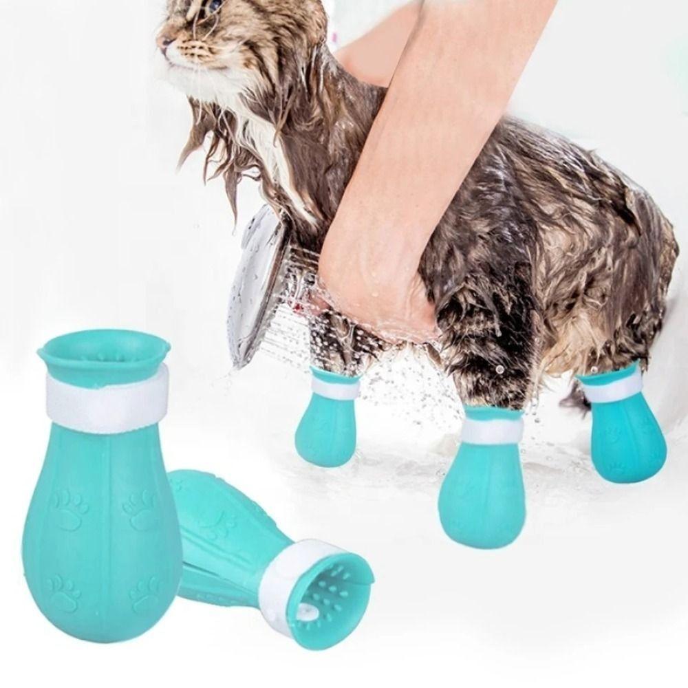 4Pcs Adjustable Cat Foot Shoes Anti-Scratch Bite Paw Nail Cover Boots Washing Shoes
