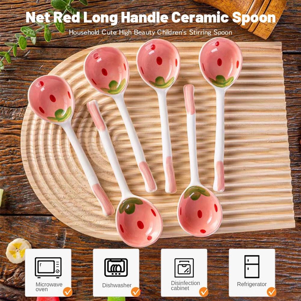 Керамическая ложка, домашняя милая ложка для смешивания, длинная ручка, высокая красота, практичная ложка, детская ложка для супа