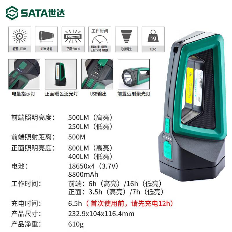 SATA 90767 Двухрежимный перезаряжаемый поисковый фонарь, 500 люмен