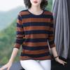 Women's Striped Plus Size Long Sleeve T-Shirt: 2023 Slimming Loose Fit for Autumn/Spring