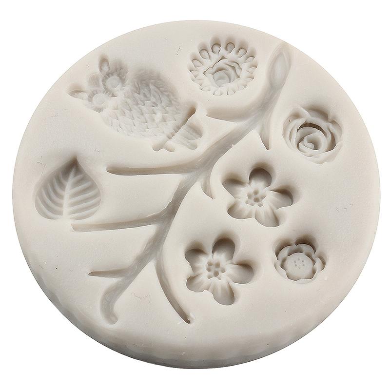 Силиконовая форма «Совы, птицы, ветки деревьев, листья, форма для помадки для цветочного украшения торта, топпер для кексов, сахарные конфеты, шоколад, полимерная глина, форма для пасты для жевательной резинки»