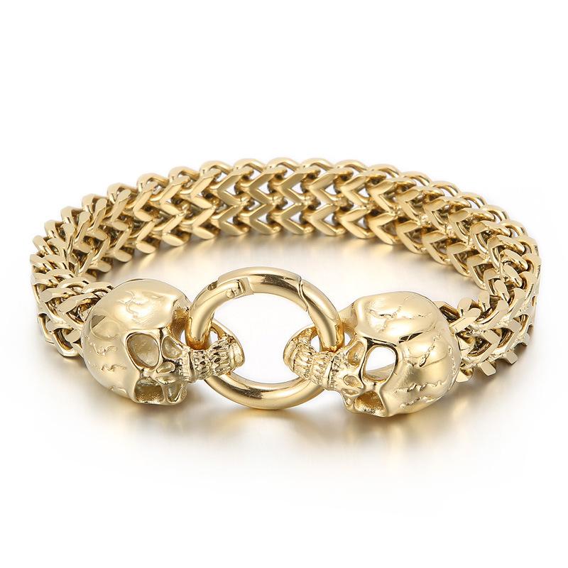 Европейский и американский модный индивидуальный властный панк-череп из титановой стали мужской браслет