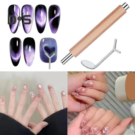 Двухголовочный магнитный стержень Y-образной формы из железной проволоки, набор маникюрных инструментов, простой в использовании, портативный, прочный деревянный цилиндрический магнитный стержень