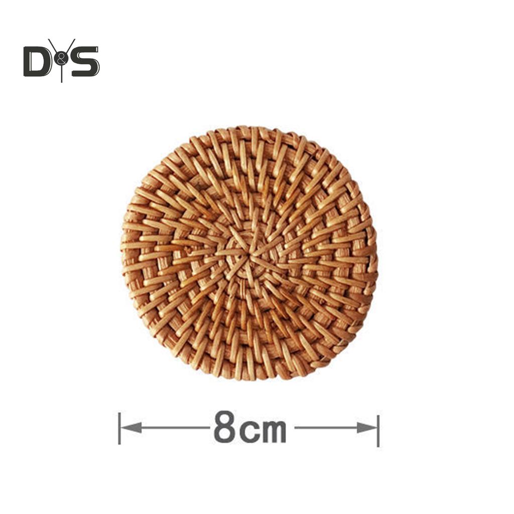 6Pcs/Set Drink Coasters Set Round Tableware Placemat Dish Mat Rattan Weave Pad