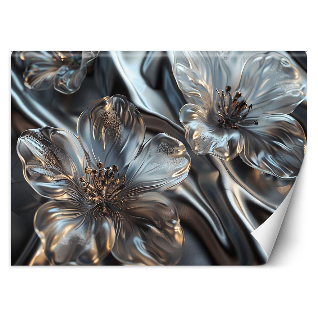 Wallpaper Elegant Silver Glass Flowers