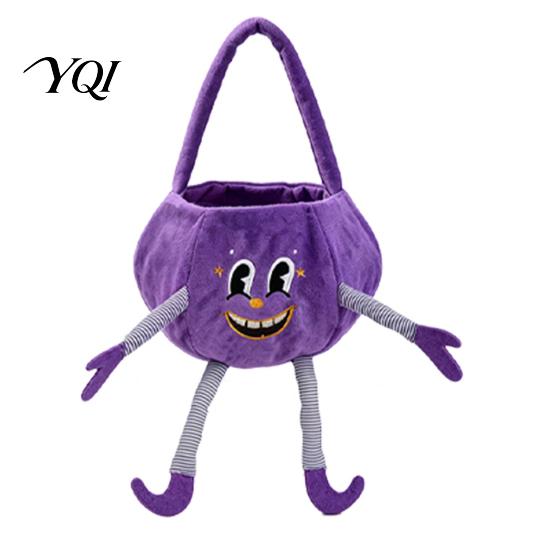 Skin Friendly Holiday Baskets Halloween Pumpkin Candy Basket with Handle, Soft Plush Trick or Treat Bag for Kids, Cute Goodie Bags Portable