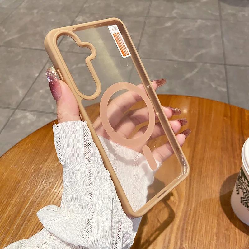 Подходит для чехла для мобильного телефона Samsung S25Edge A55 Прозрачный матовый S24ultra Магнитный защитный чехол Magsafe S23