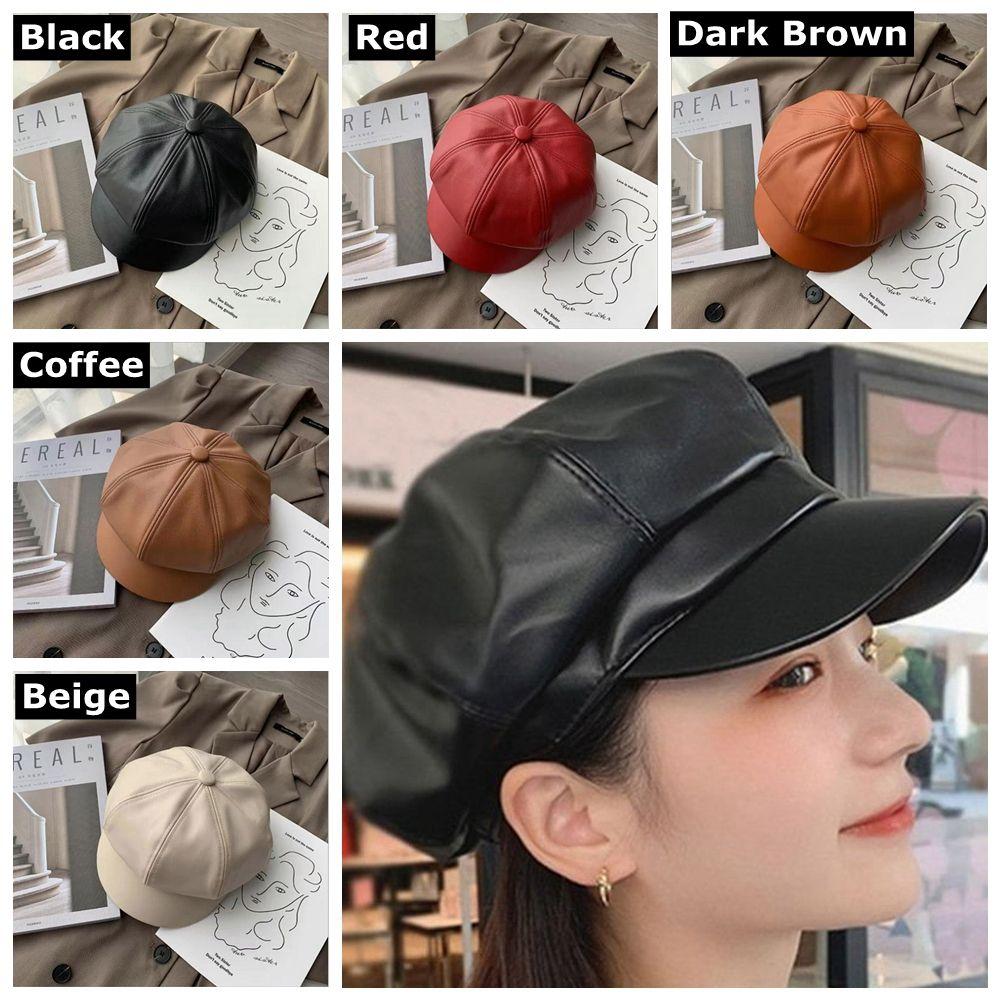 Повседневный берет из искусственной кожи, новая модная однотонная кепка, кепка газетчика, кепка с козырьком, кепка газетчика