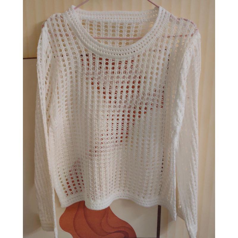 Летняя рубашка с дырками, свободная толстовка с капюшоном, круглый вырез, трикотажная рубашка, ажурные солнцезащитные топы с длинными рукавами