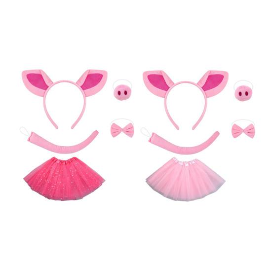 5 шт./компл. для девочек, повязка на голову с украшением в виде свиных ушек, галстук-бантик, свиной нос, сетчатая пряжа, юбка, комплект для косплея на Хэллоуин