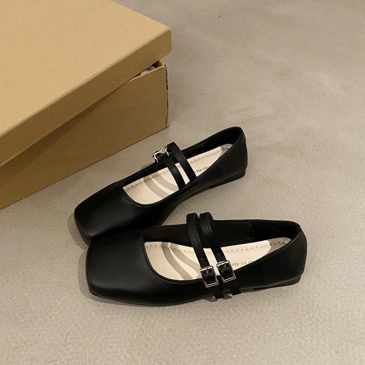Retro Square Head Shallow Mouth Single Shoes Female Spring and Fall Temperament Fairy Soft Flat Bottom Mary Jane Shoes