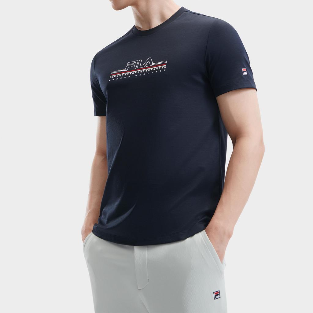 Fila Футболки Мужские Легендарный Синий Круглый Вырез Умеренный Прямой Крой F11M421105FNV
