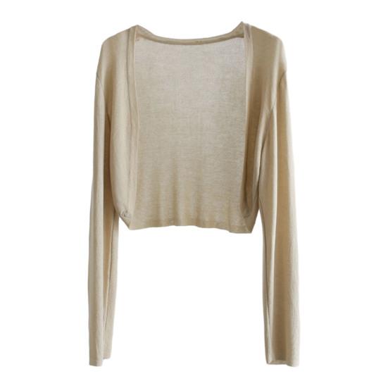 Женский короткий кардиган, однотонный, тонкий, с длинным рукавом, с открытой строчкой, эластичный