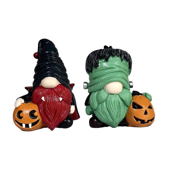 Halloween Gnome Statue Spooky Holding Pumpkin Wizard Zombie Dwarf Figurine Resin Sculpture Home Office Desktop Decoration Ornament