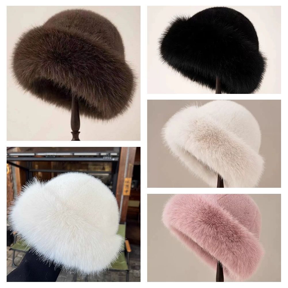 Bucket Hat Plush Basin Cap Korean Style Solid Beanie Casual Faux Fur Mink Hat Autumn