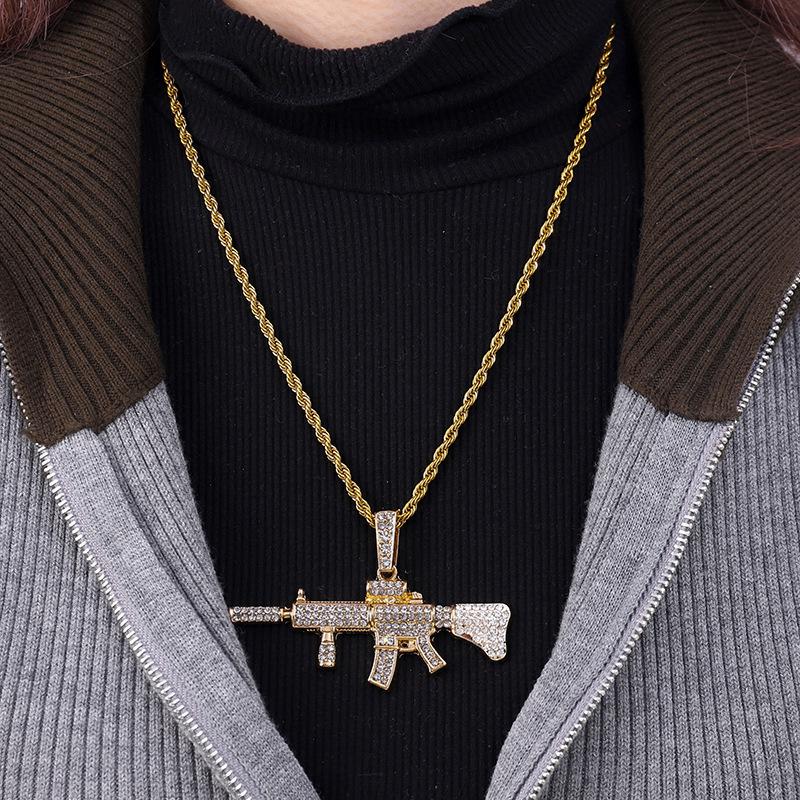 Хип-Хоп M4 Полностью Алмазный Пистолет Кулон Кубинская Цепь Мужская Крутая Нишевая Одежда Персонализированные Аксессуары