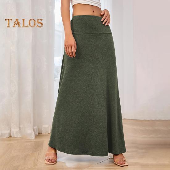 Elastic Women Maxi High Skirt Waist Aline Long Skirt Solid Color Design Casual Knitting Skirt Spring Autumn Daily Wear