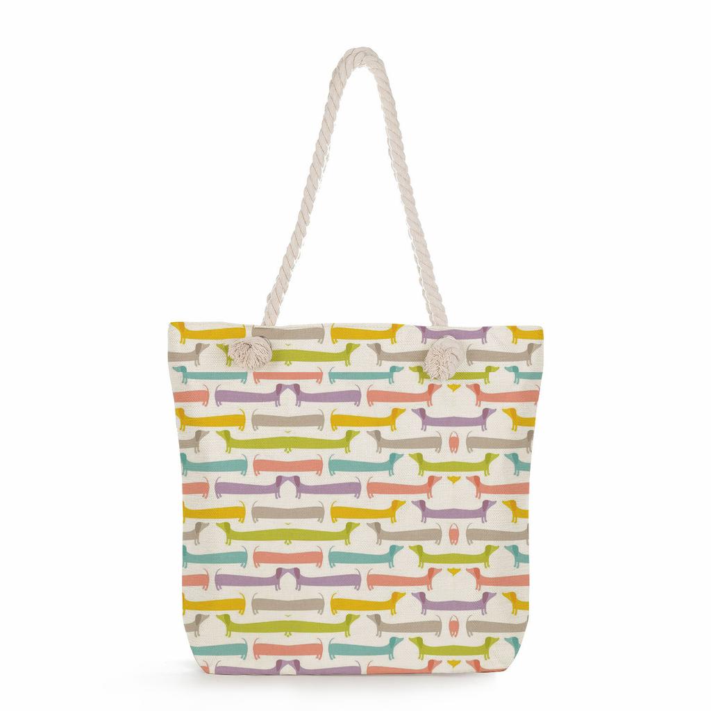Sausage dog print thick rope single-shoulder beach bag 7284 CLE